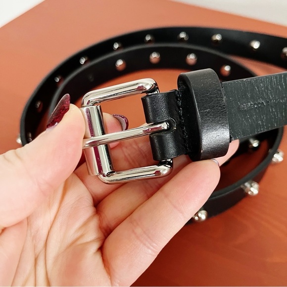 Rebecca Minkoff Black Genuine Leather Milan Dome Studded Belt Adjustable